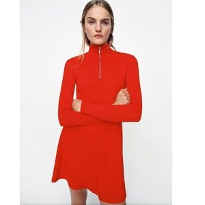 Like new, Zara long sleeve red skater dress with zipper